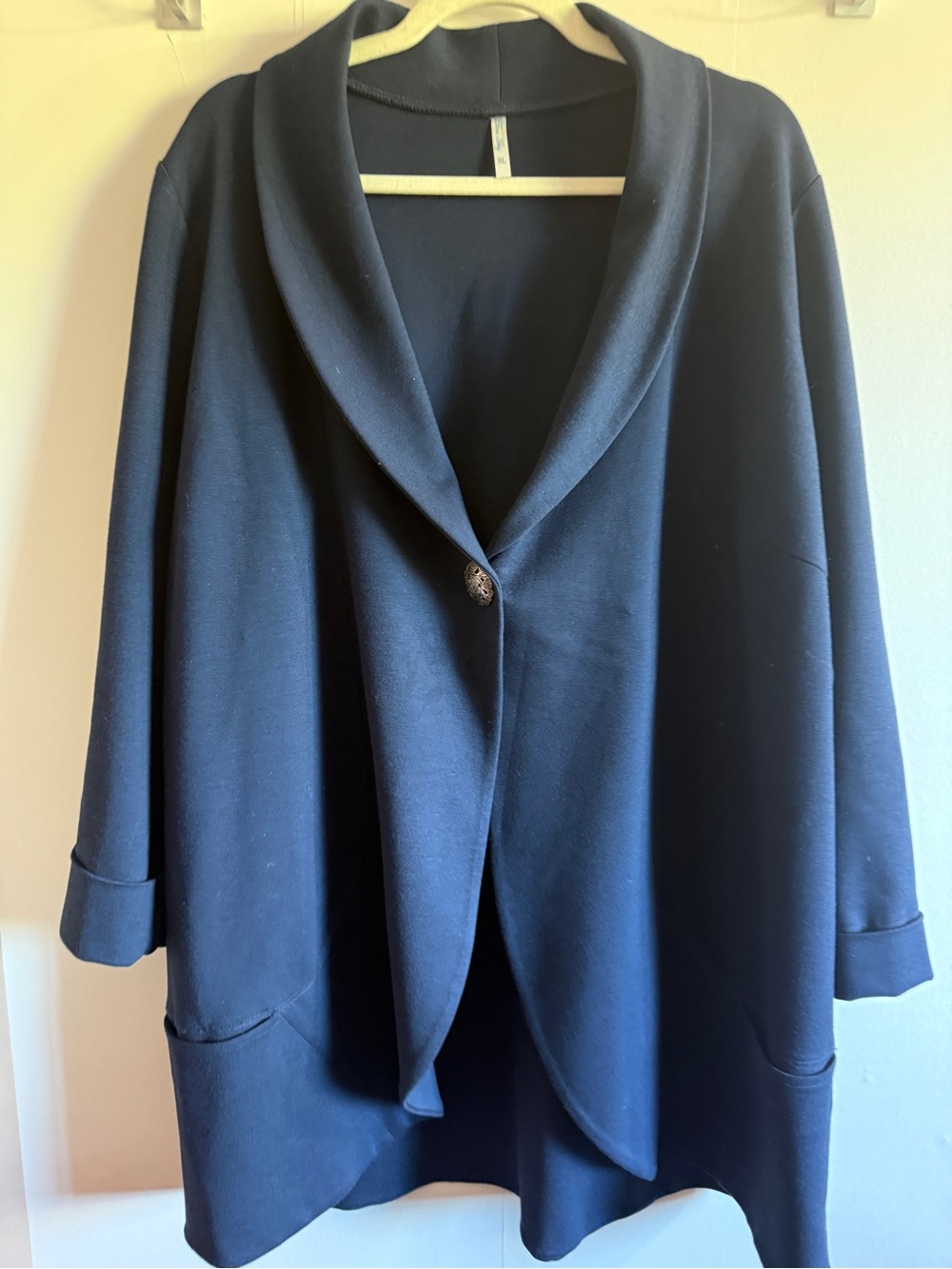 Blue Sky XL Navy Modal Long Blazer Cardigan Shawl Collar Stretch Jacket